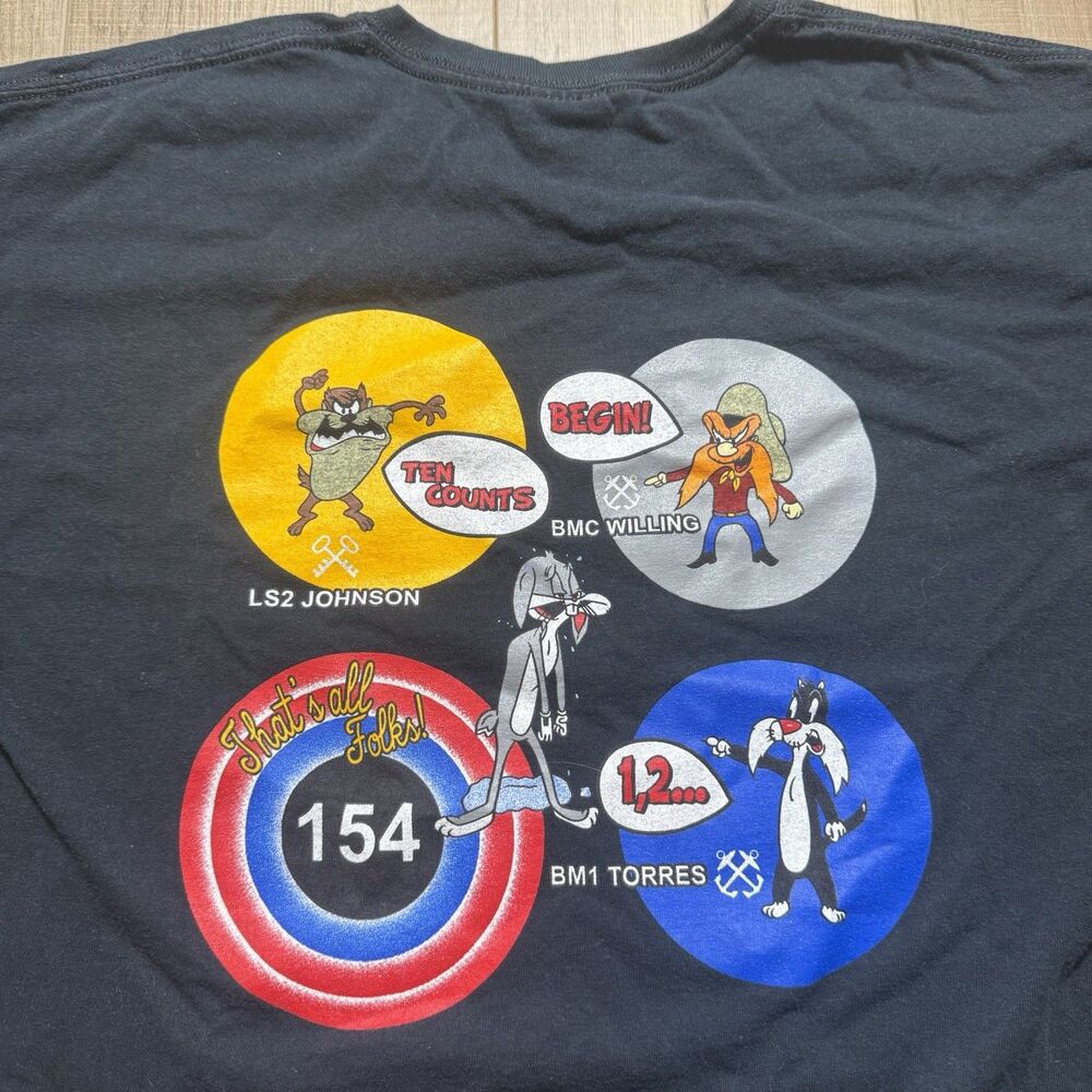 VTG US Navy Looney Tunes Mens Large USA Military Blue Bugs Bunny Tasmanian Devil